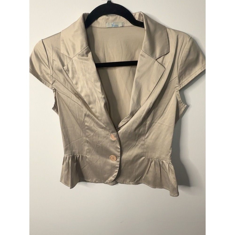 Bloom Champagne-beige Satin Peplum Short Style Blazer